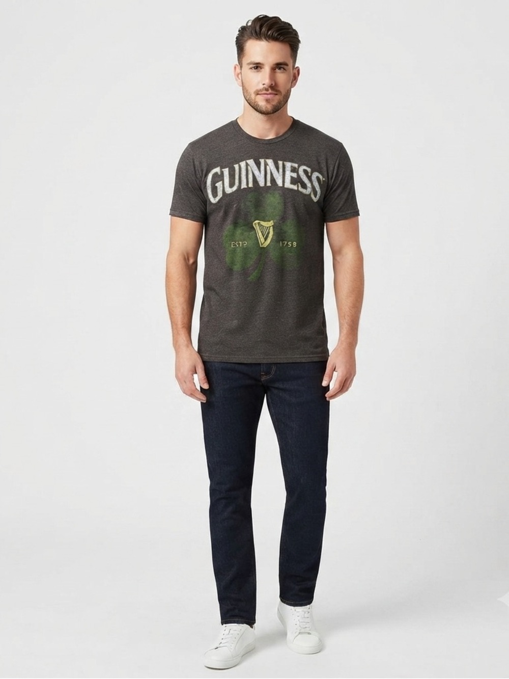 Guinness Black T-Shirt with Green Shamrock and Yellow Design Unisex